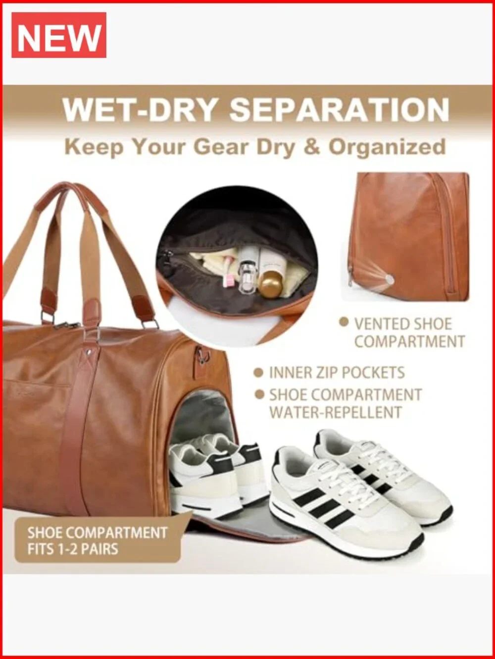 3-in-1 Faux Leather Travel Duffle Bag Weekender Overnight Carry On Gym Bag with
